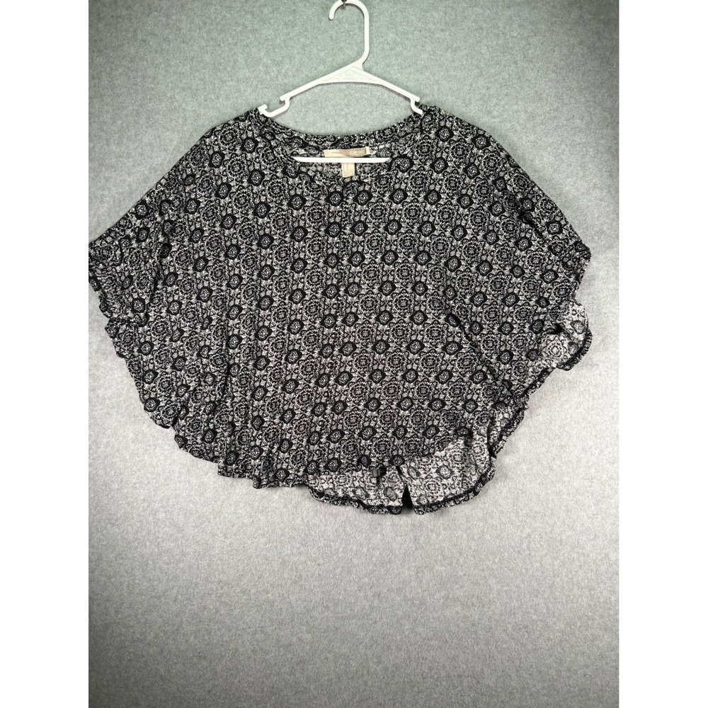 Forever 21 Linen Cotton Blend Cape Sleeve Dolman Crop Top Black Cream XS